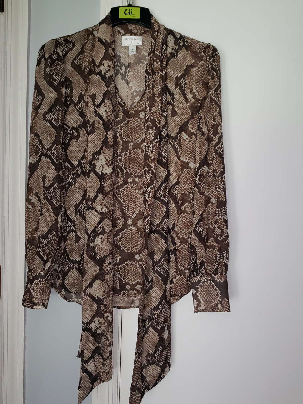 Altuzarra Brown Snake-Print Tie-Neck Pull-on Blouse